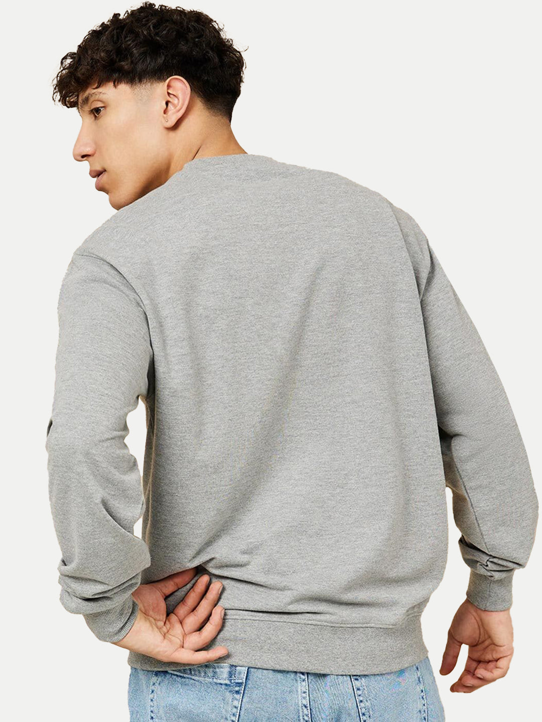 Radprix Men Solid Grey Melange Regular Fit Pullover Sweatshirt