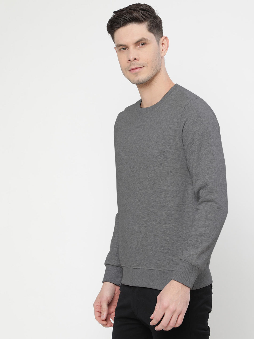 Radprix Men Solid Dark Grey Regular Fit Pullover Sweatshirt