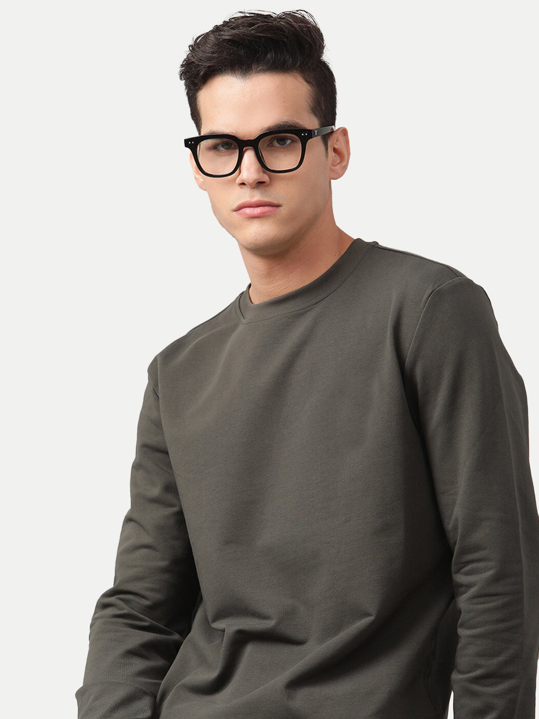 Radprix Men Solid Grey Regular Fit Pullover Sweatshirt