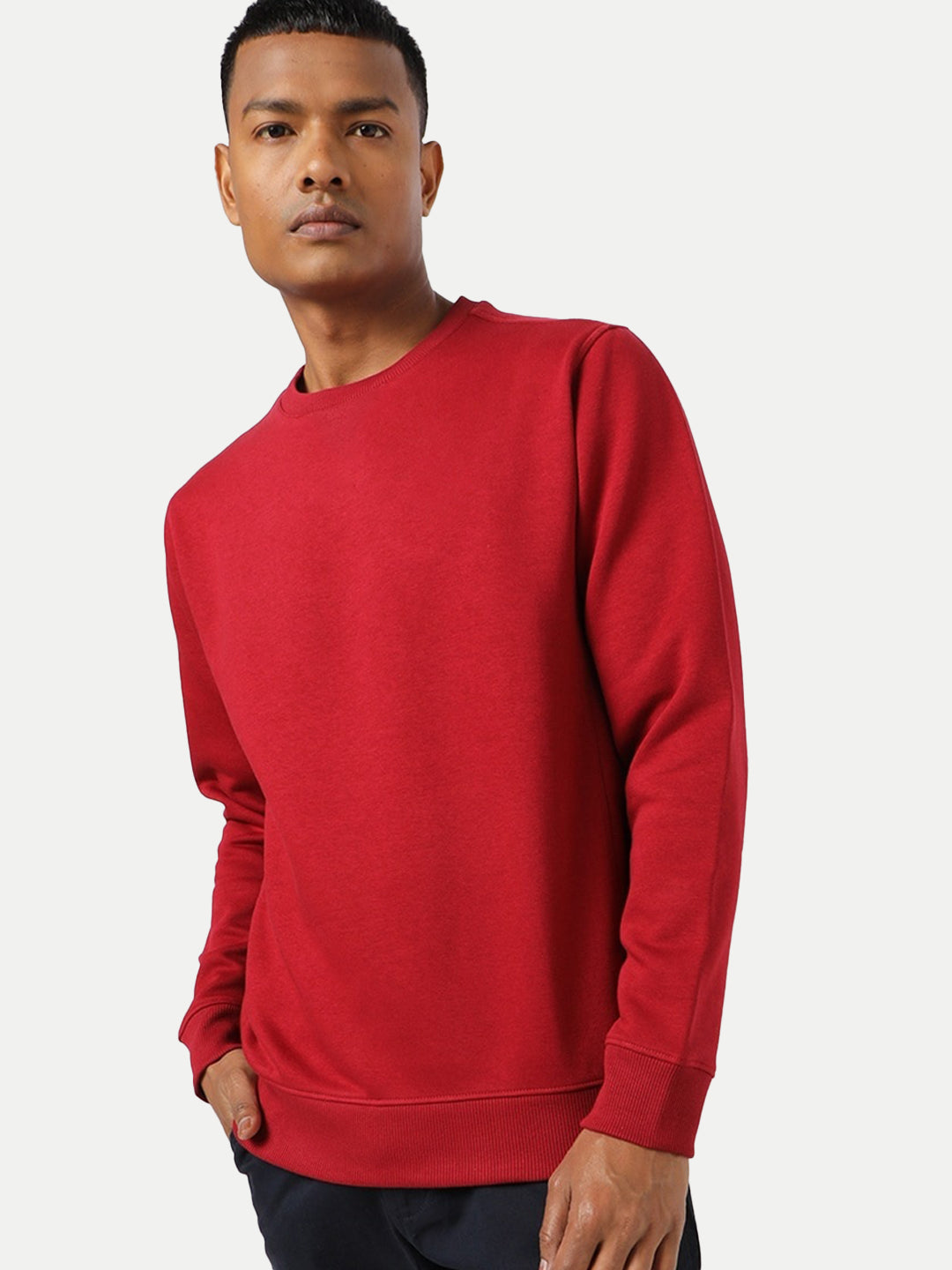 Radprix Men Solid Red Regular Fit Pullover Sweatshirt