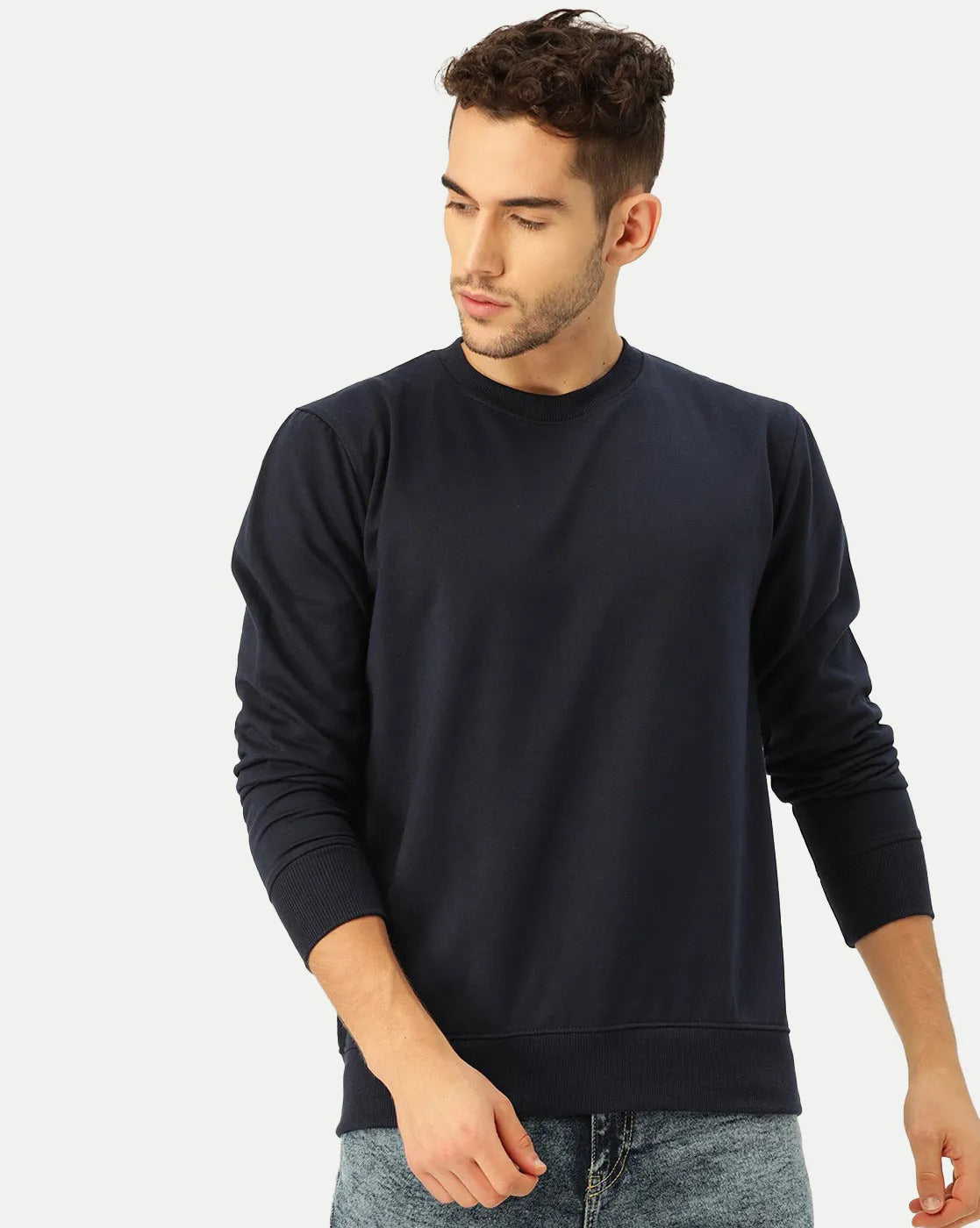 Radprix Men Solid Navy Regular Fit Pullover Sweatshirt