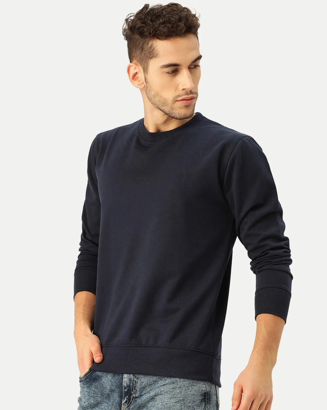 Radprix Men Solid Navy Regular Fit Pullover Sweatshirt