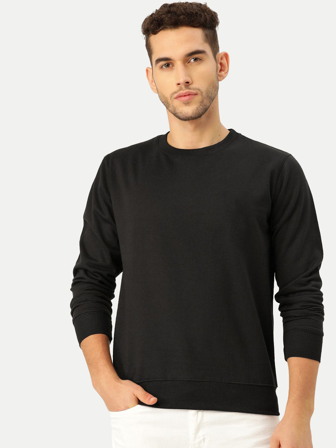 Radprix Men Solid Black Regular Fit Pullover Sweatshirt