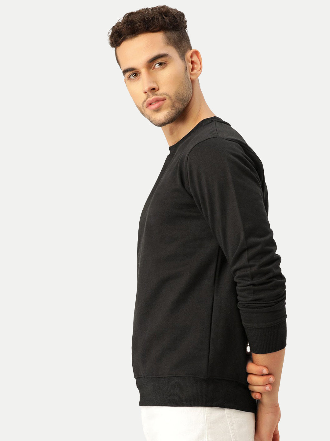 Radprix Men Solid Black Regular Fit Pullover Sweatshirt