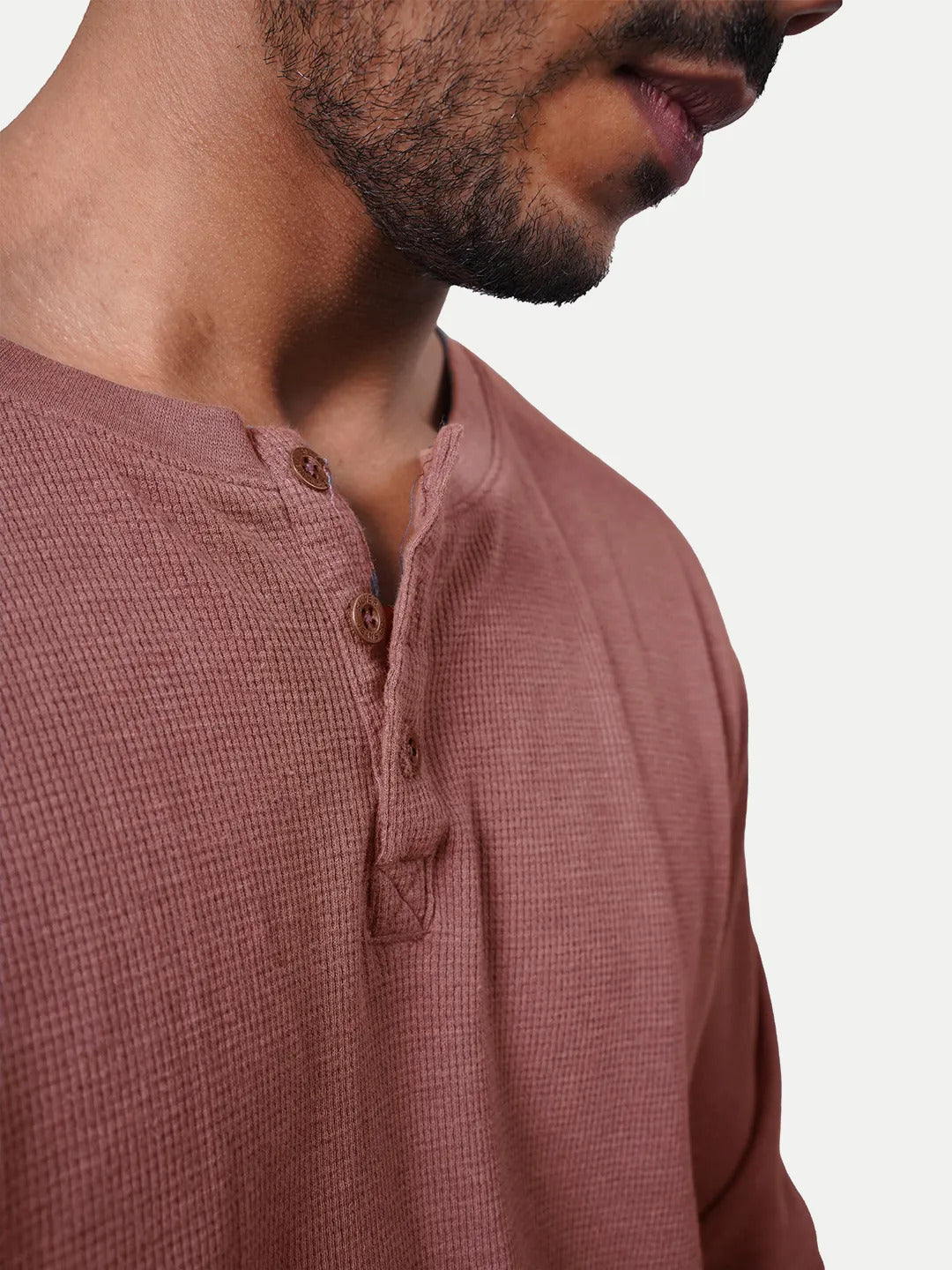 Radprix Men Rust Full Sleeve Henley Neck T-Shirt