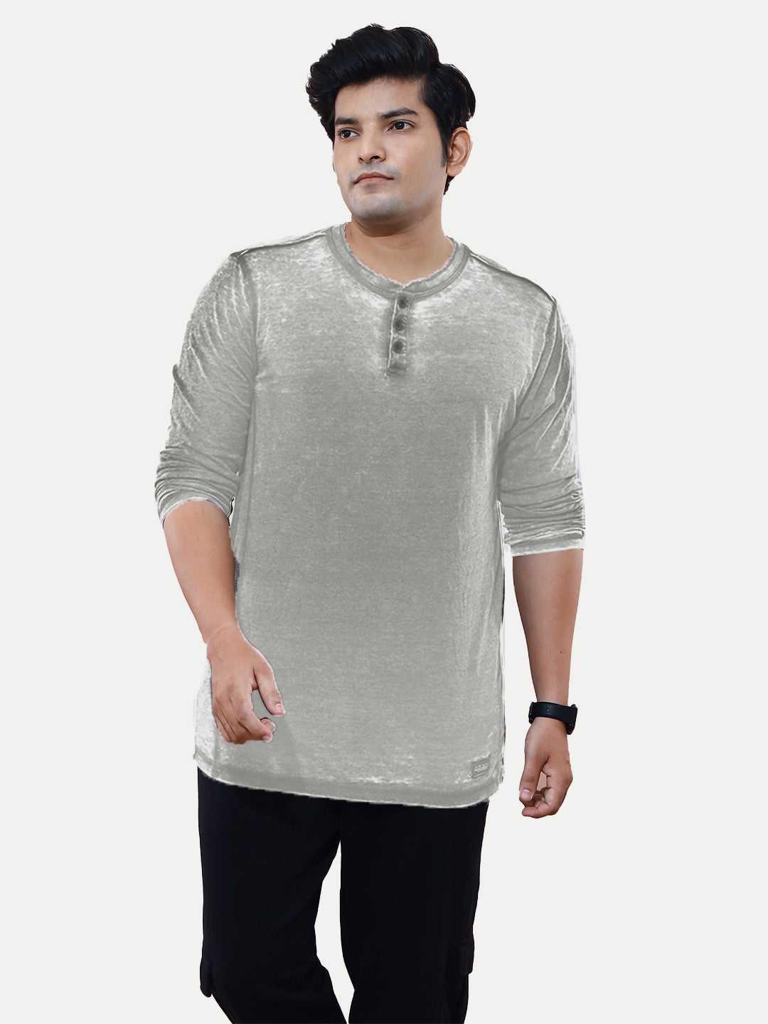 Radprix Men Light Grey Cotton Casual Acid Washed T-Shirt