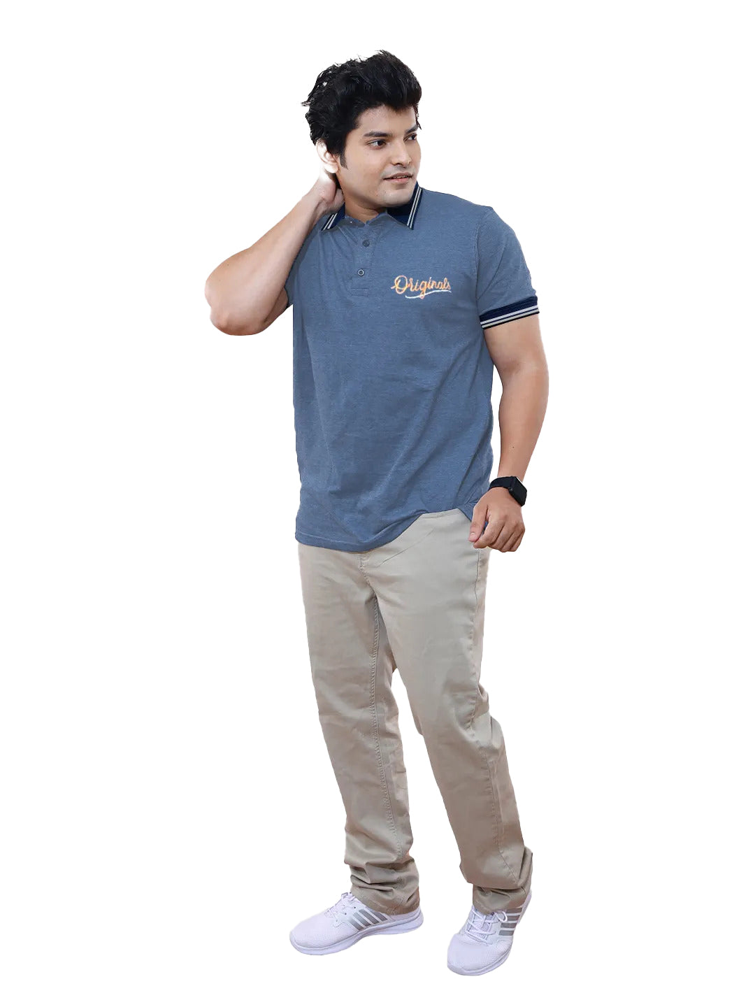 Radprix Men Blue Cotton Jacquard Collar Polo T-Shirt