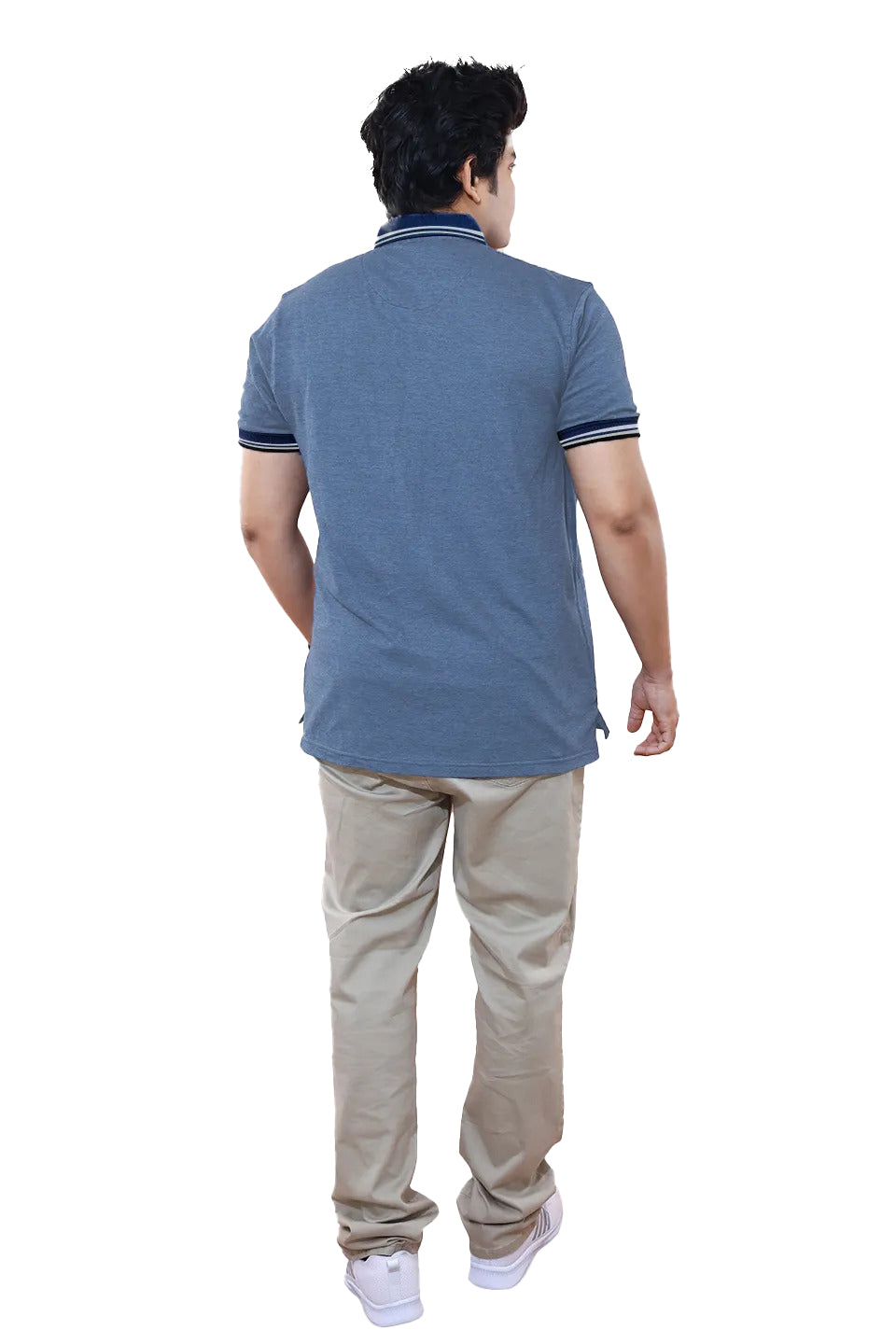 Radprix Men Blue Cotton Jacquard Collar Polo T-Shirt