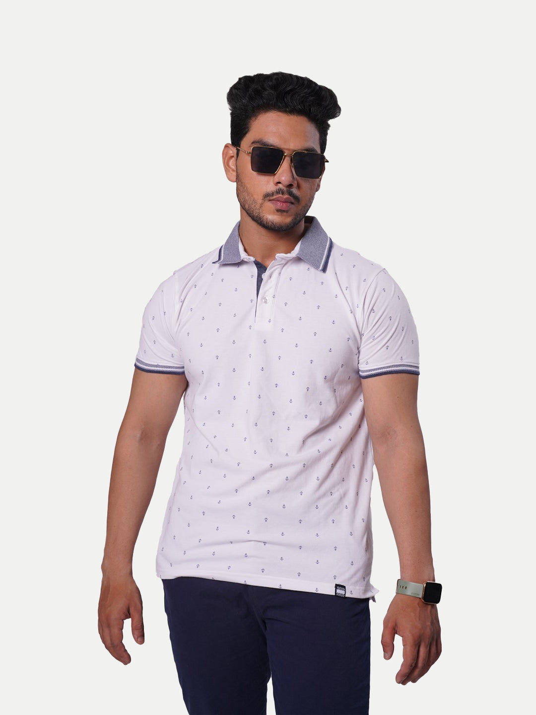 Radprix Men White ditsy printed Polo T-shirt