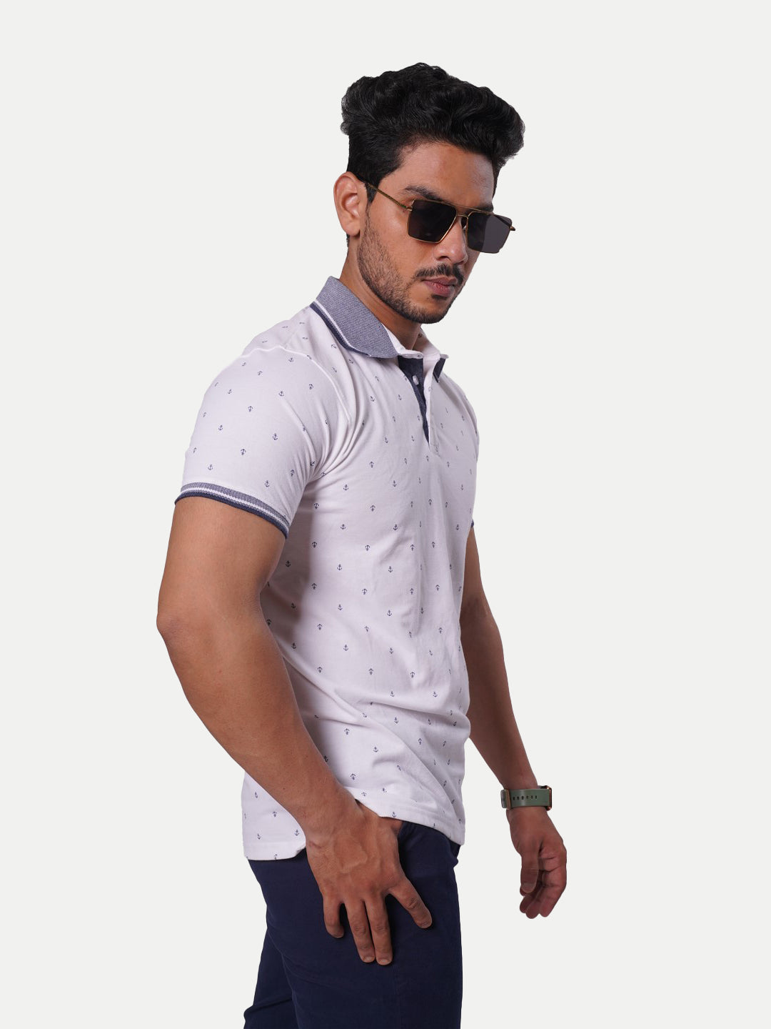 Radprix Men White ditsy printed Polo T-shirt