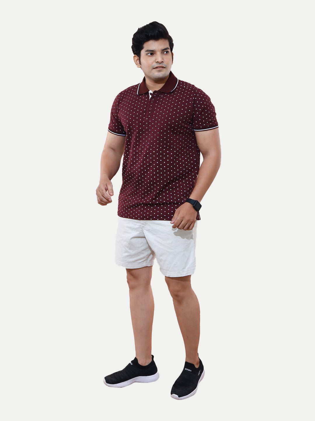 Radprix Men Burgundy ditsy printed casual loose Fit Polo T-shirt