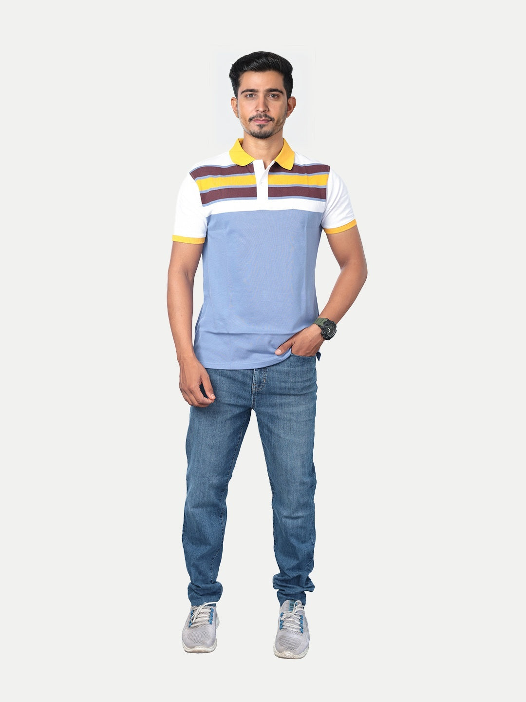 Radprix Men Light Blue Colour-blocked Polo T-Shirt