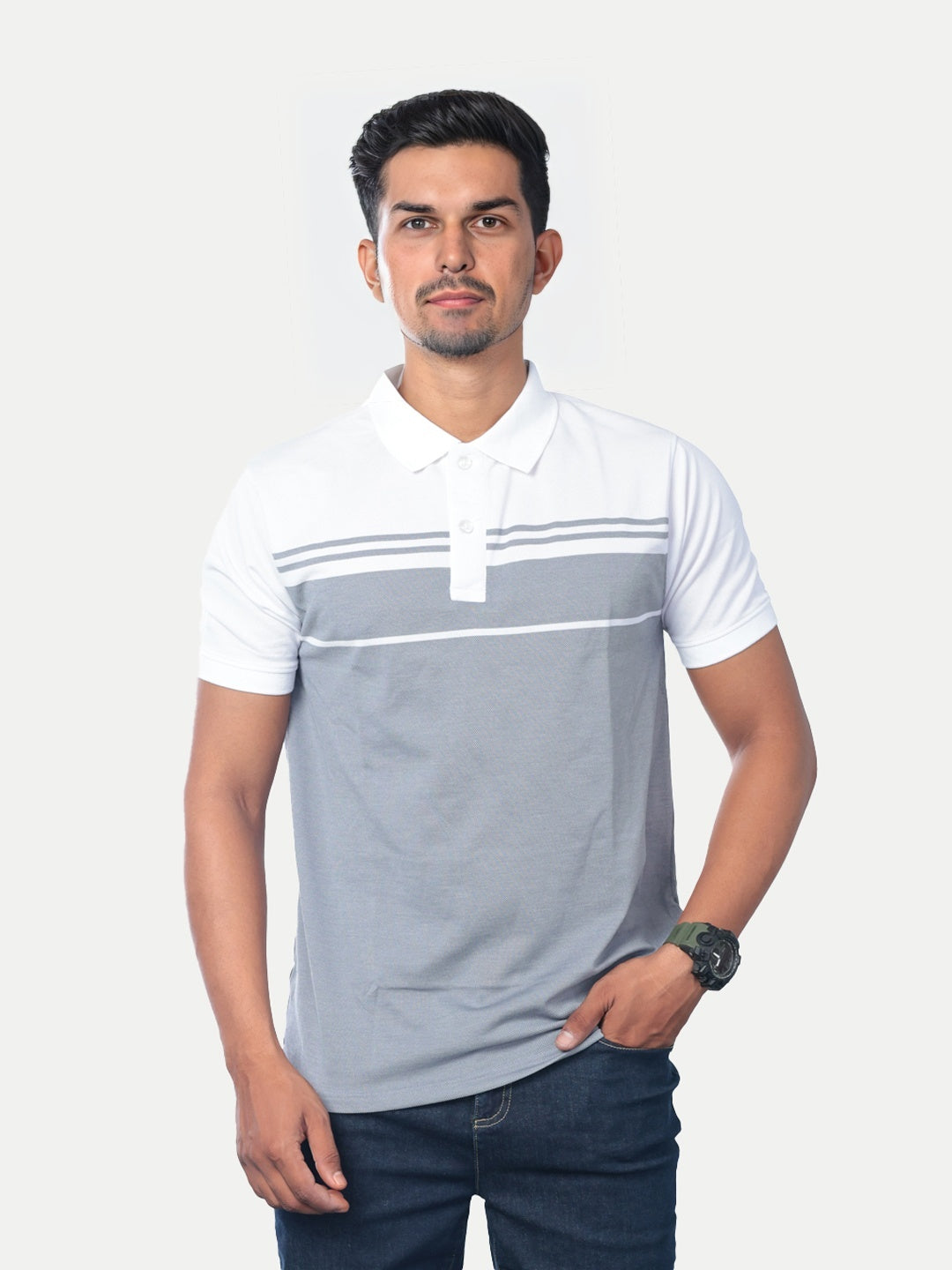 Radprix Men Grey Colour-blocked Polo T-Shirt