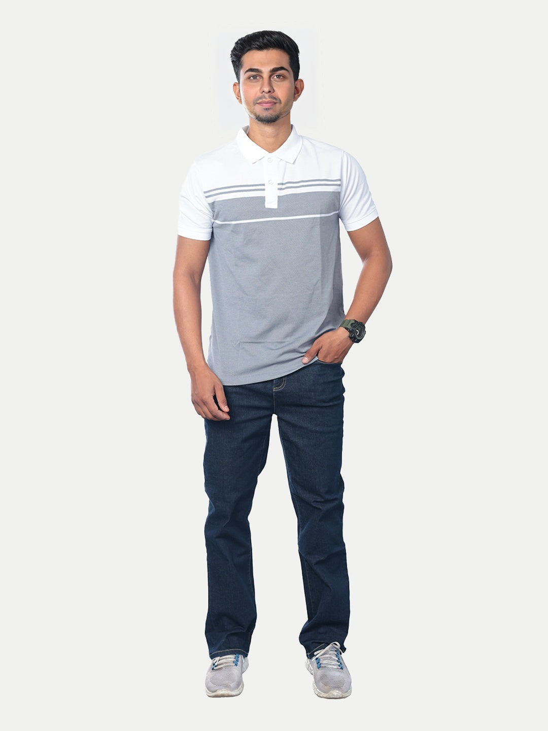 Radprix Men Grey Colour-blocked Polo T-Shirt