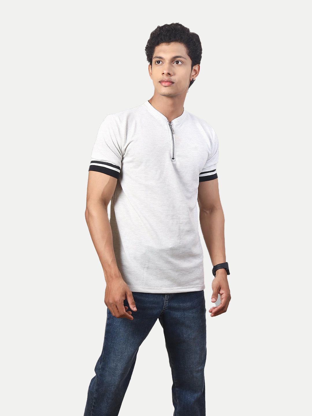 Radprix Men Solid Tees Henley Neck- Ecru Colour