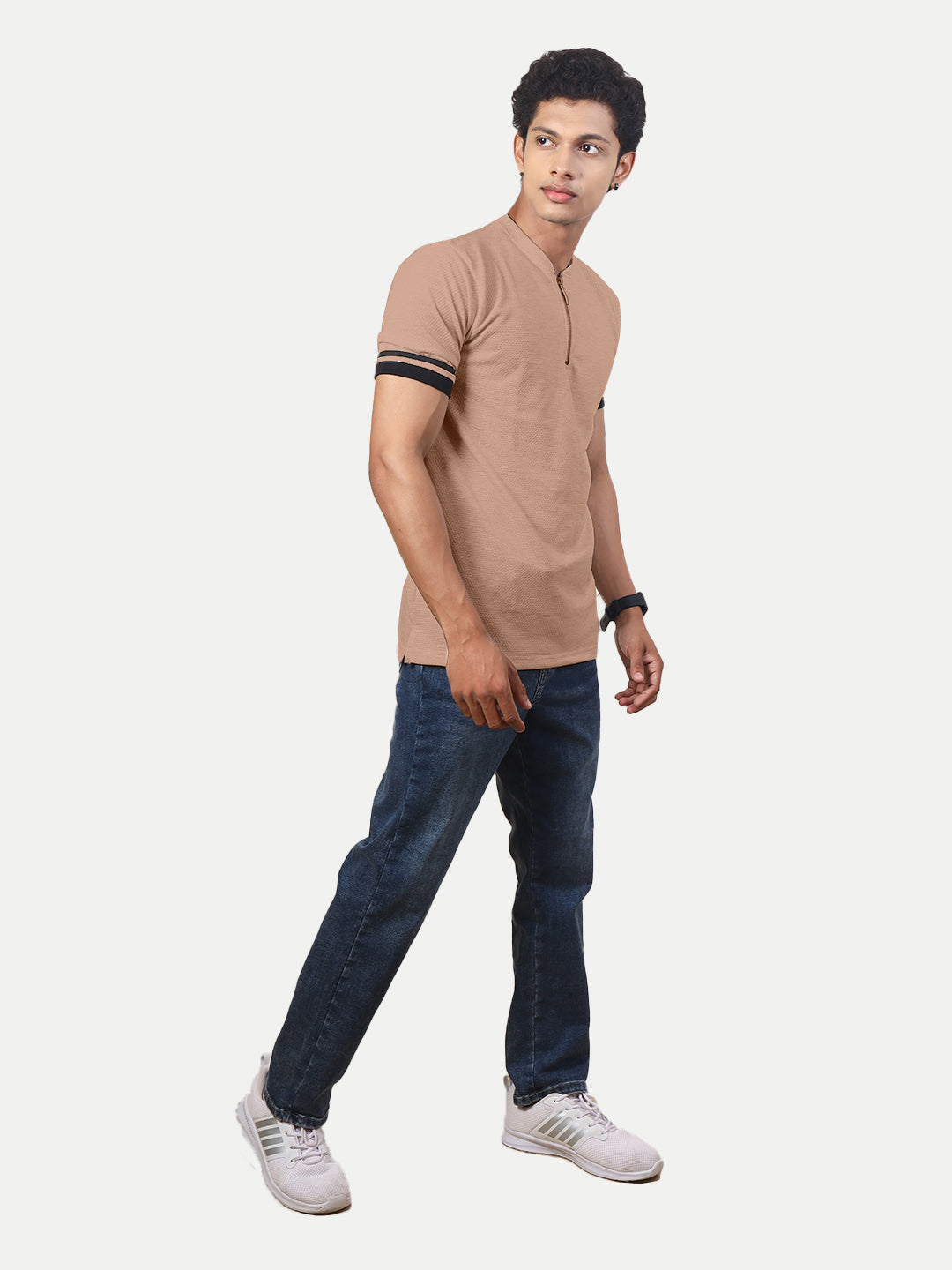 Radprix Men Solid Tees Henley Neck- Beige Colour