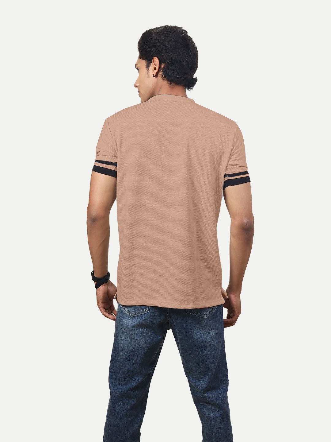 Radprix Men Solid Tees Henley Neck- Beige Colour