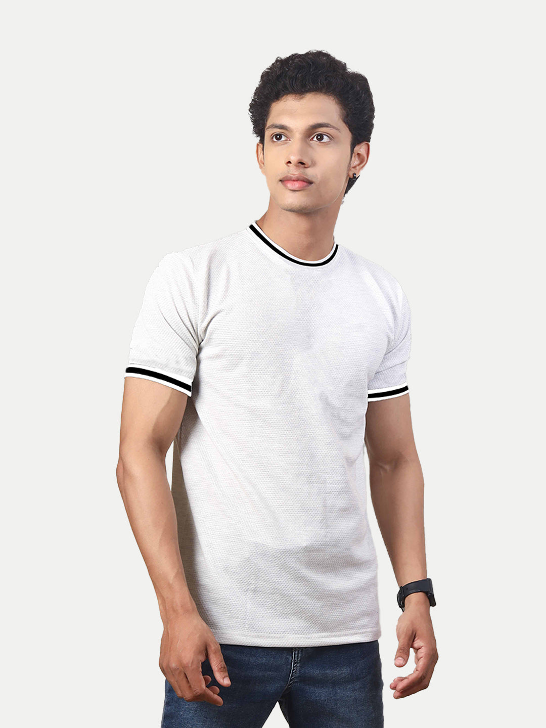 Radprix Men White Crew Neck Tee with Sleeve Print