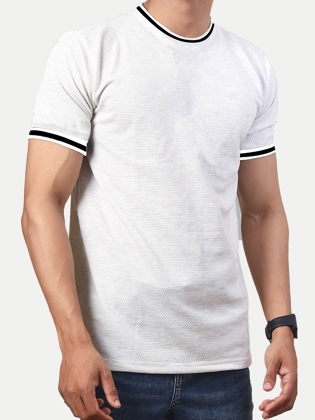 Radprix Men White Crew Neck Tee with Sleeve Print