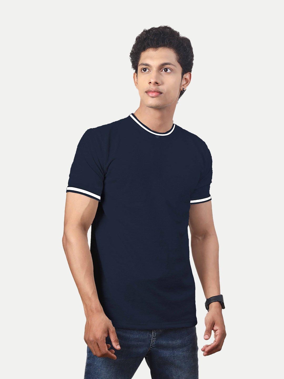 Radprix Men Navy Crew Neck Tee with Sleeve Print