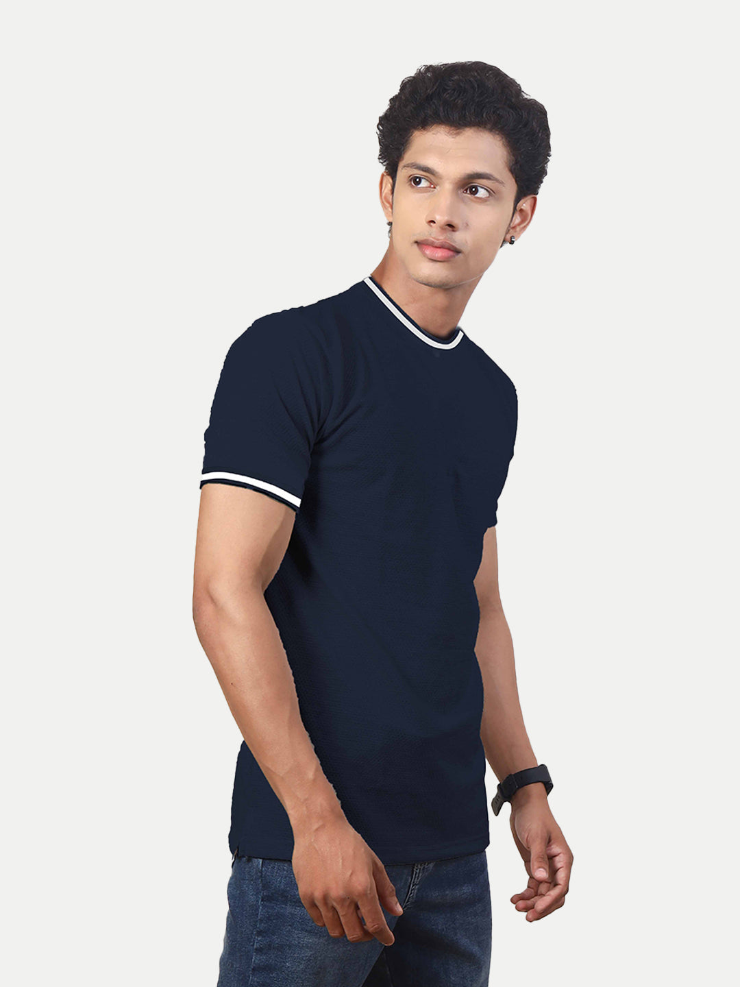 Radprix Men Navy Crew Neck Tee with Sleeve Print