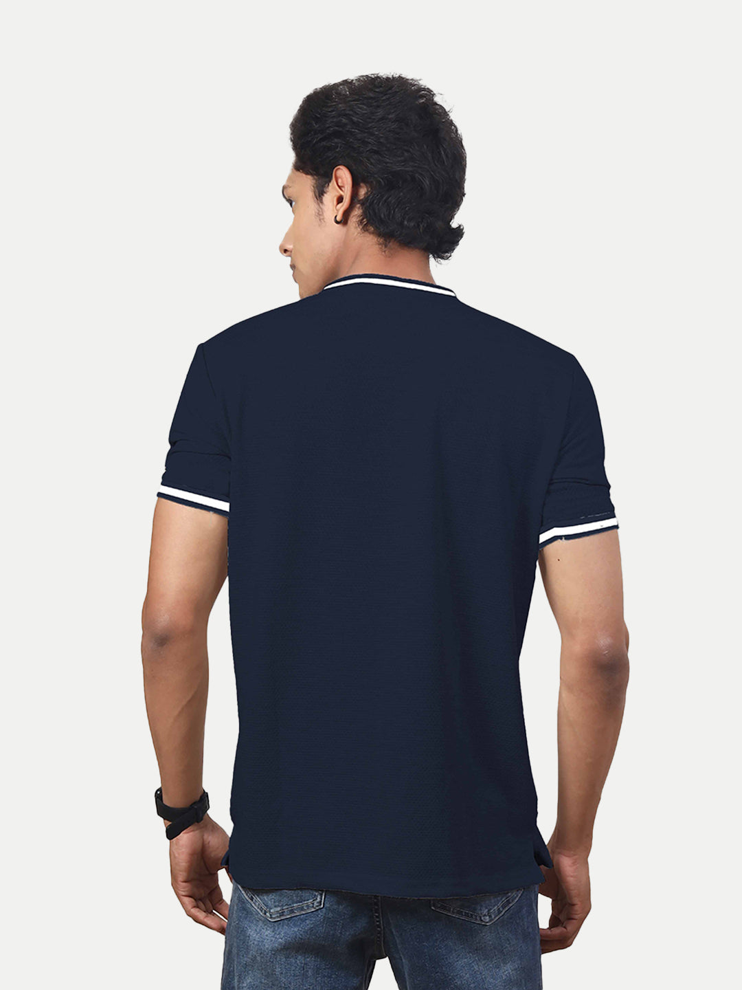 Radprix Men Navy Crew Neck Tee with Sleeve Print