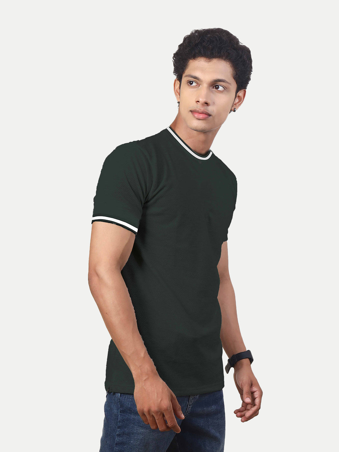 Radprix Men Olive Crew Neck Tee with Sleeve Print