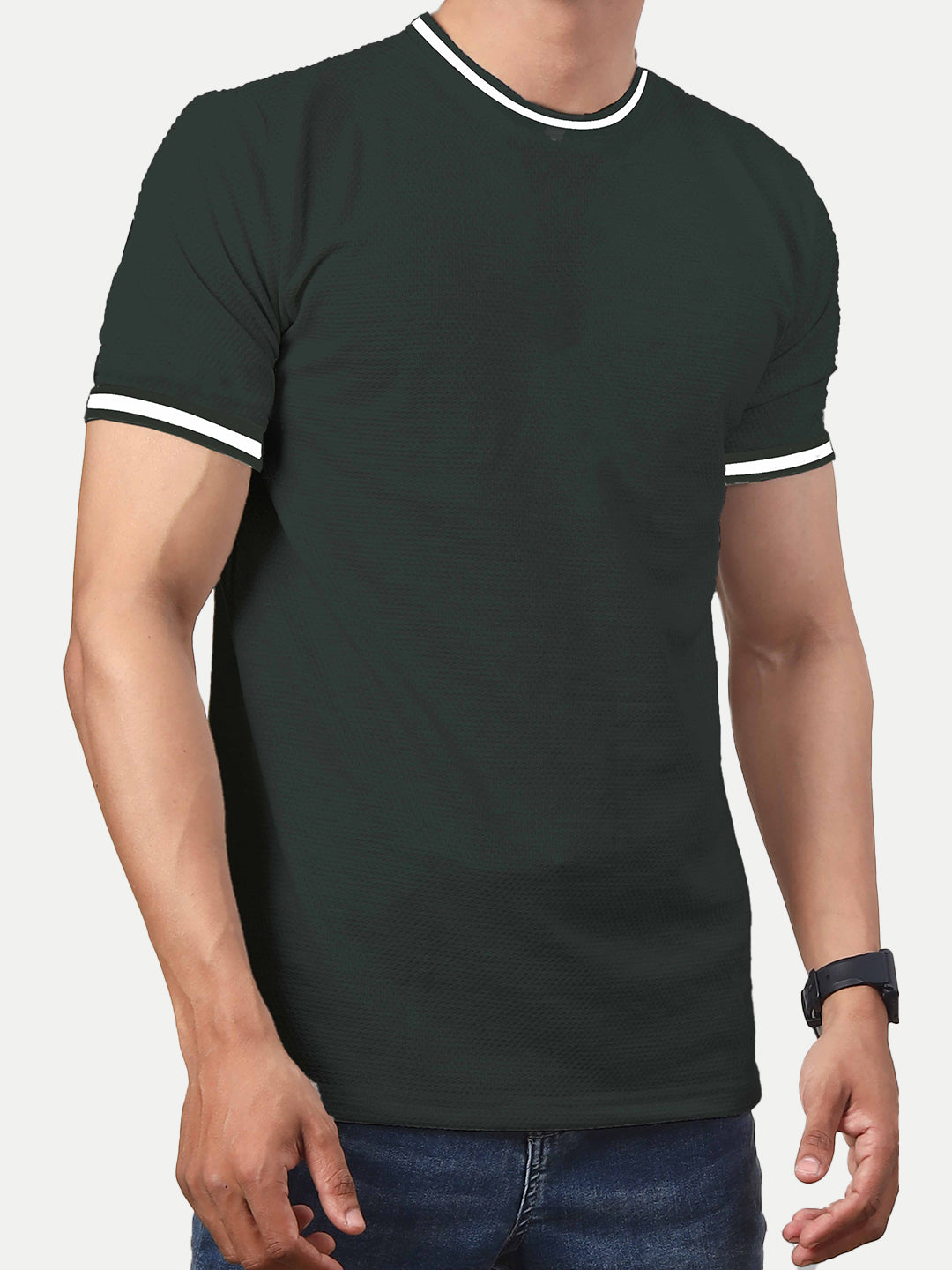 Radprix Men Olive Crew Neck Tee with Sleeve Print