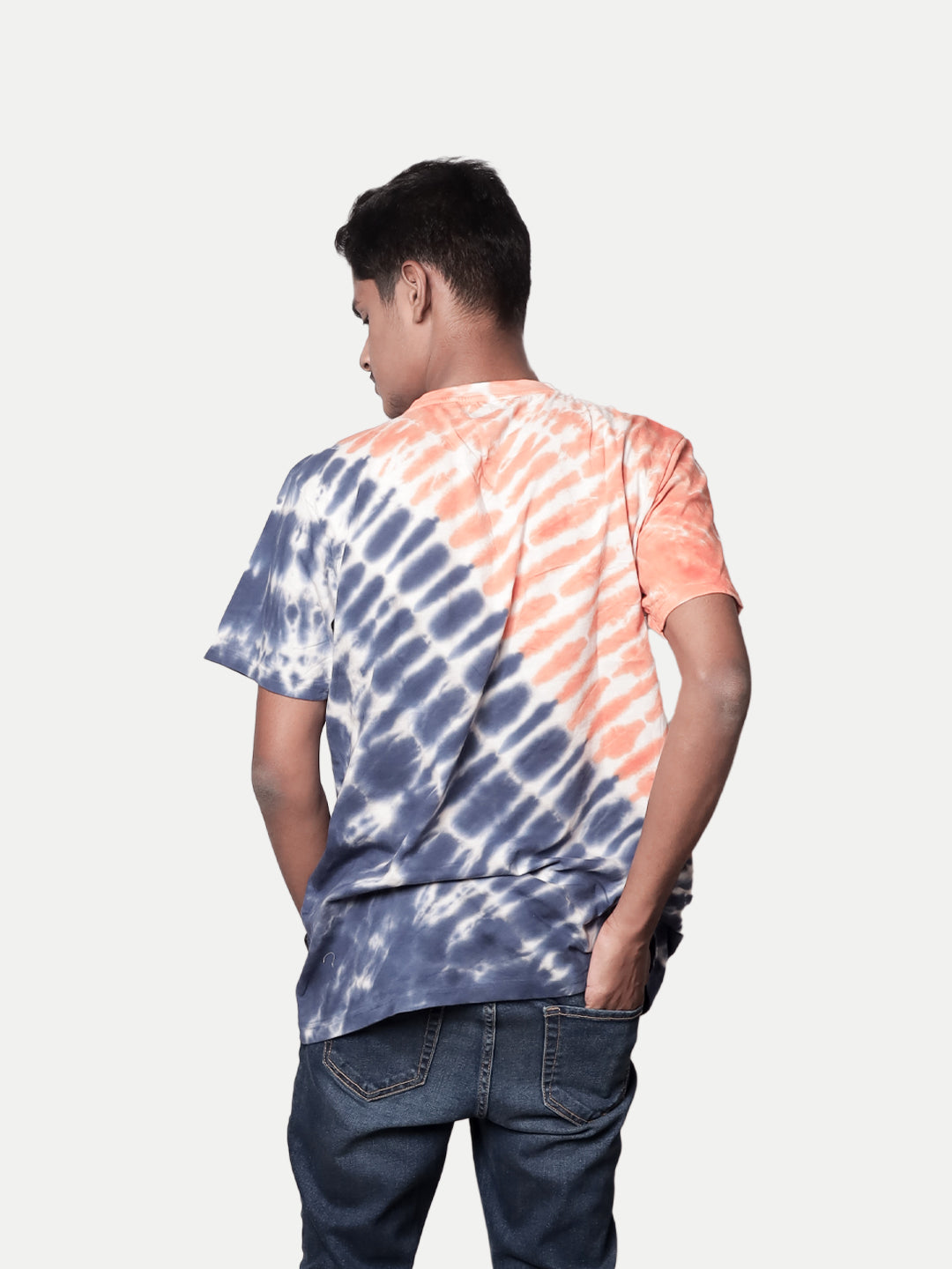 Radprix Men Orange and Blue Tie and Dye Cotton Crew Neck Tee