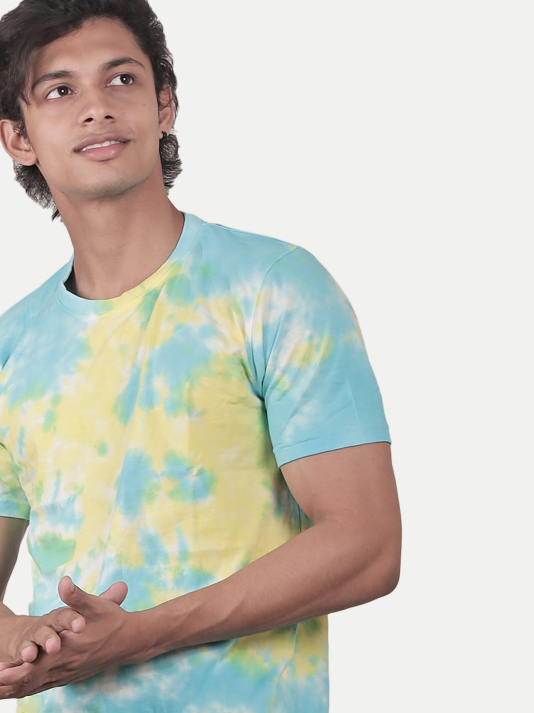 Radprix Men Blue and Yellow Tie and Dye Cotton Crew Neck T-Shirt