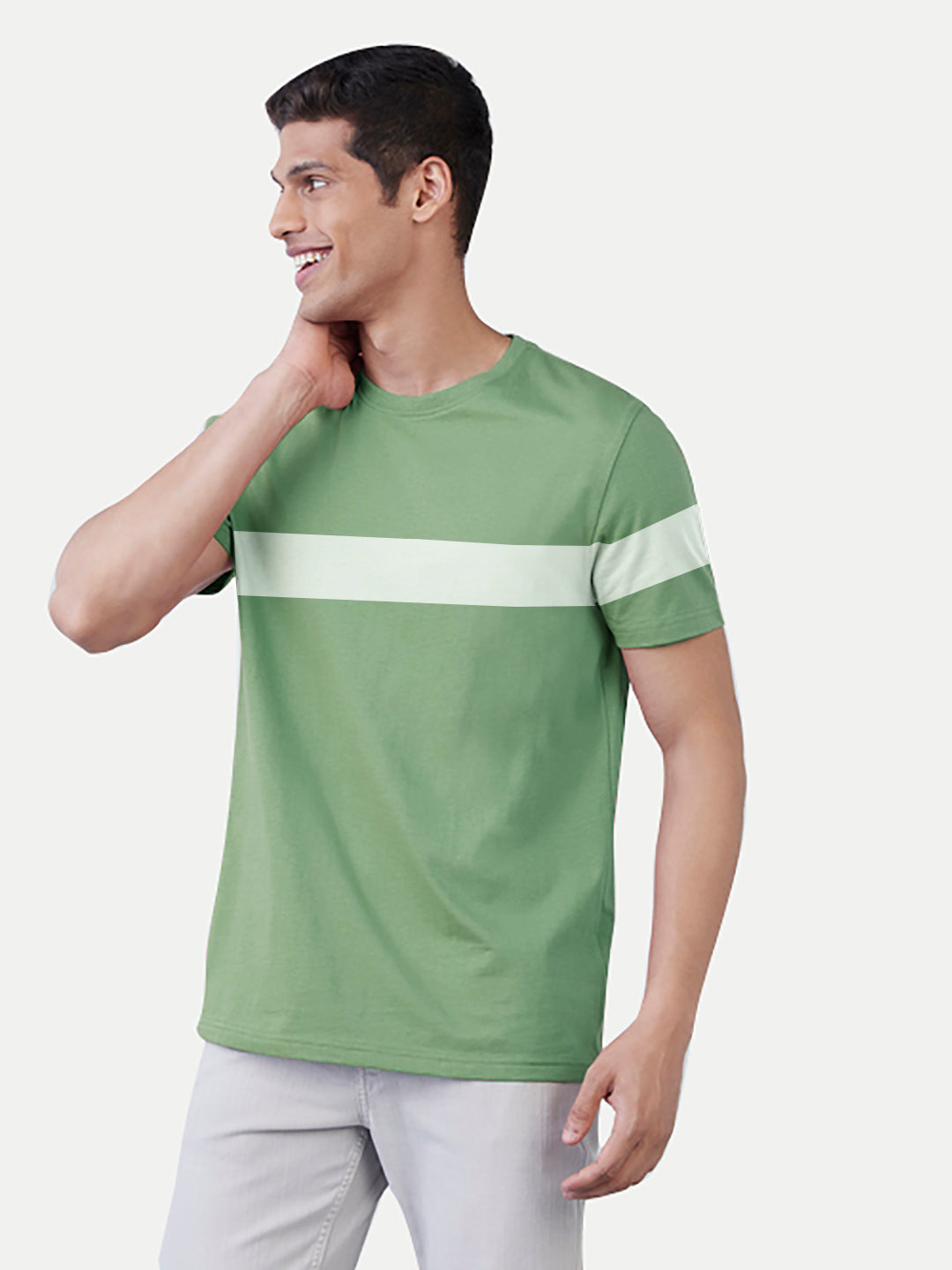 Radprix Men Green colour-blocked Stripe loose fit T-shirt