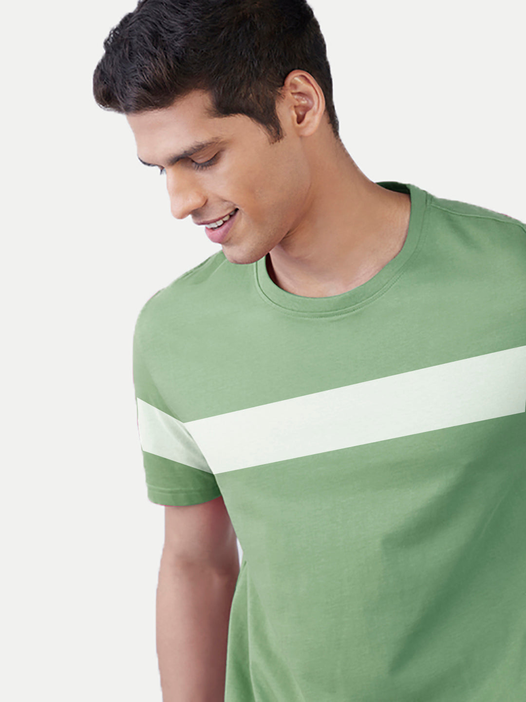 Radprix Men Green colour-blocked Stripe loose fit T-shirt