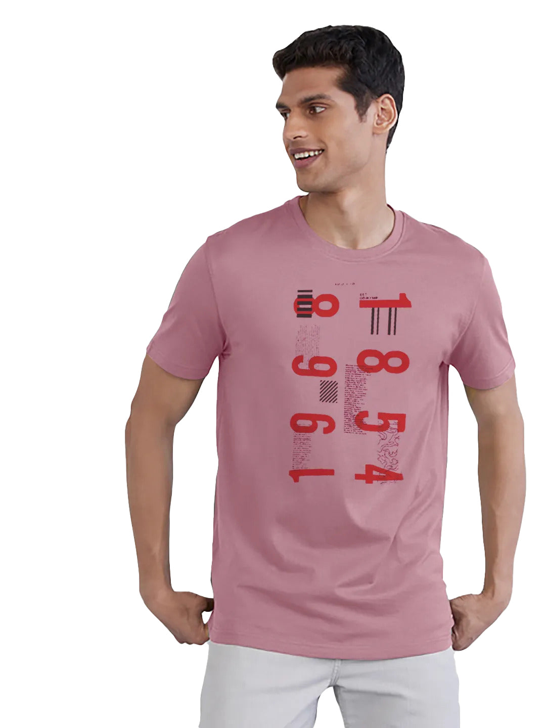 Radprix Men Pink Printed Crew Neck T Shirt