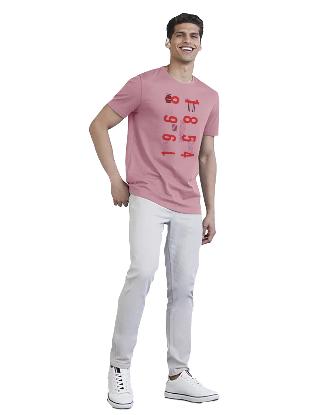 Radprix Men Pink Printed Crew Neck T Shirt