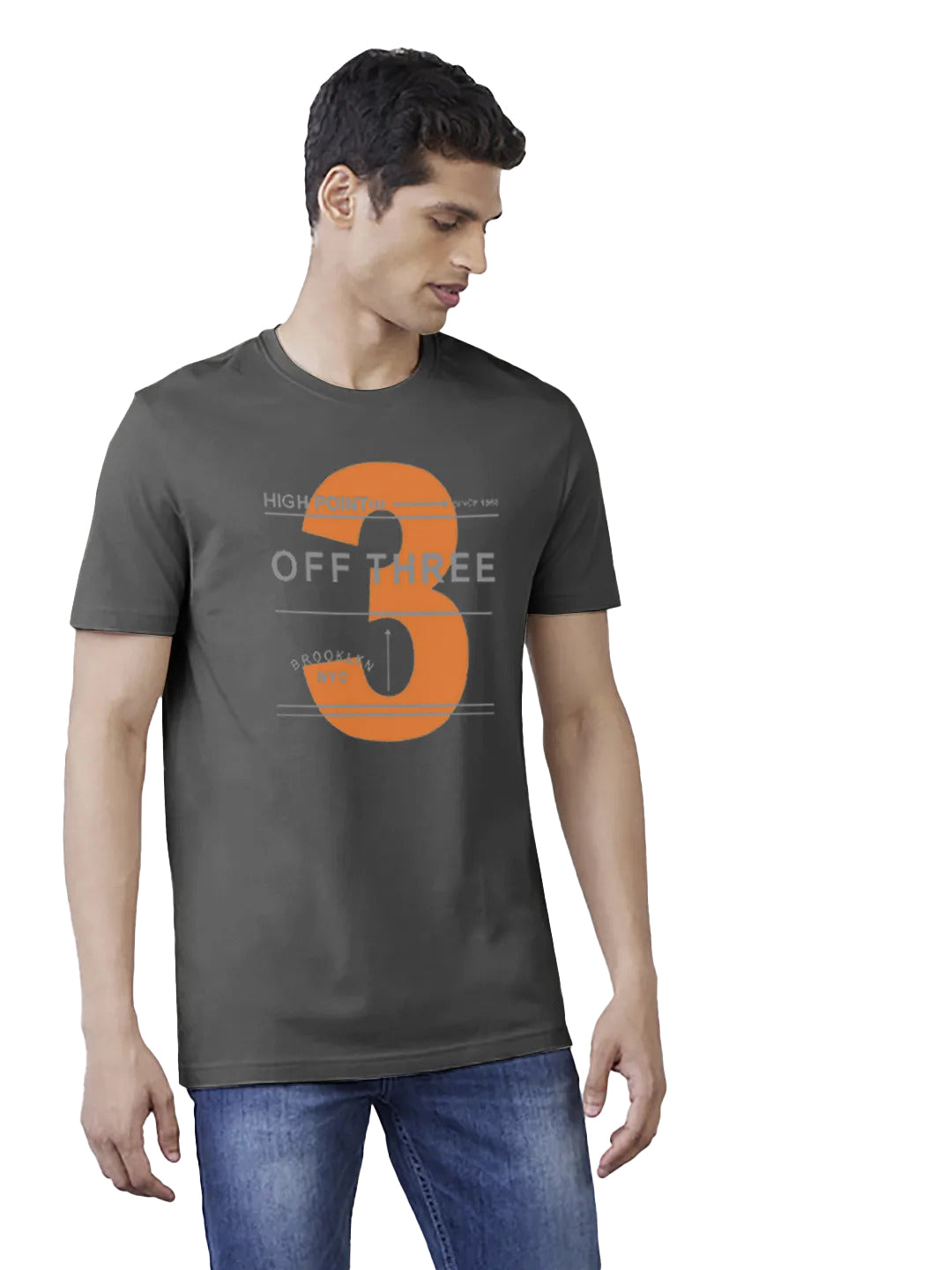 Radprix Men Grey Off Three Print T-shirt