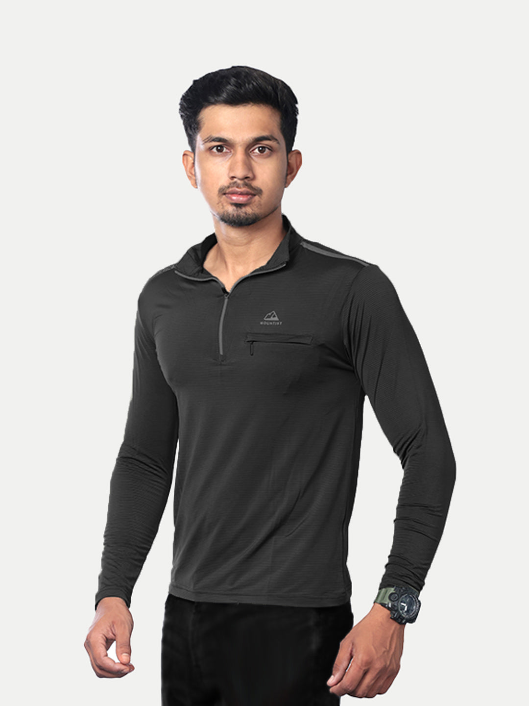 Radprix Men Black Active wear Zipper Full Sleeve Polo T-Shirt