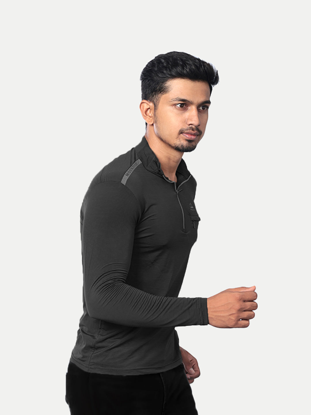 Radprix Men Black Active wear Zipper Full Sleeve Polo T-Shirt