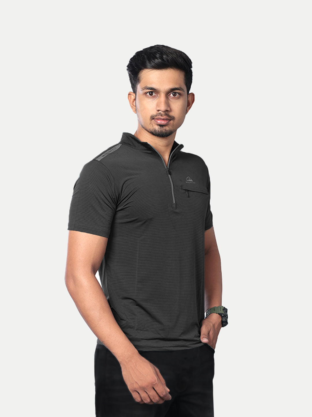 Radprix Men Black Active wear Zipper Half Sleeve T-Shirt