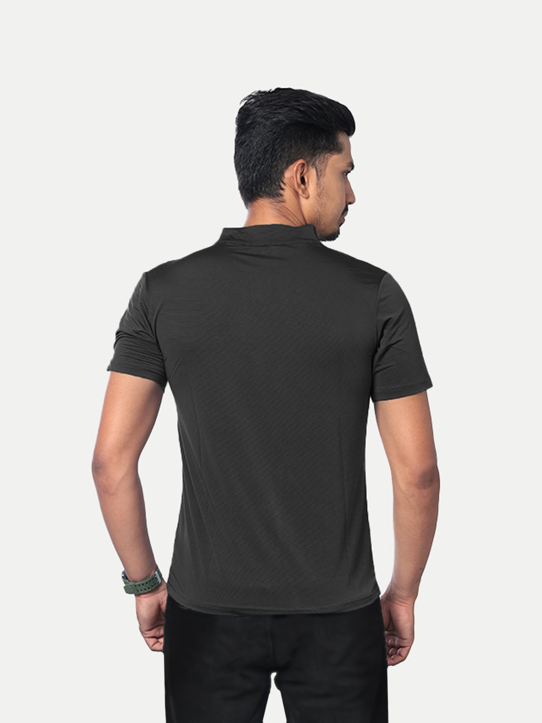 Radprix Men Black Active wear Zipper Half Sleeve T-Shirt