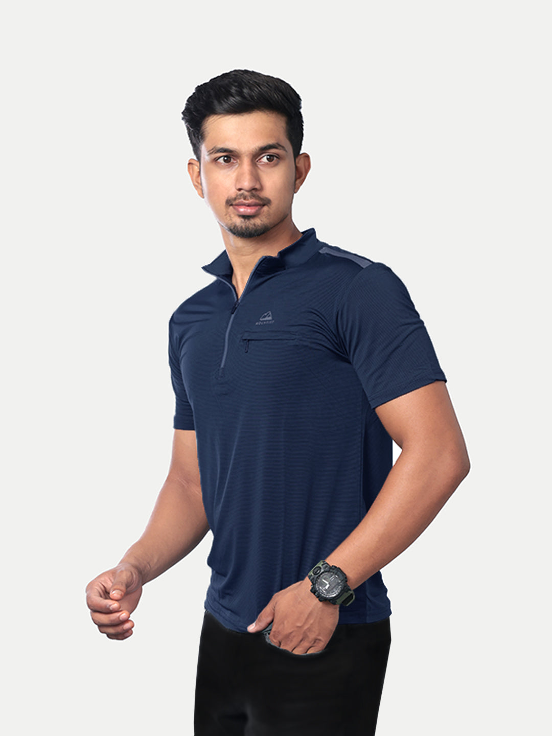 Radprix Men Navy Active wear Zipper Half Sleeve Polo T-Shirt