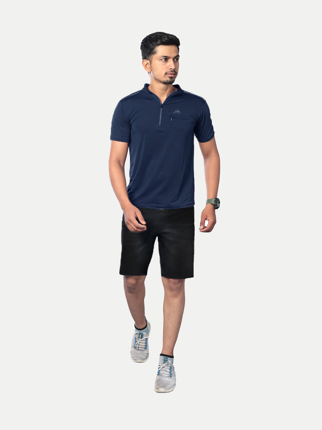 Radprix Men Navy Active wear Zipper Half Sleeve Polo T-Shirt