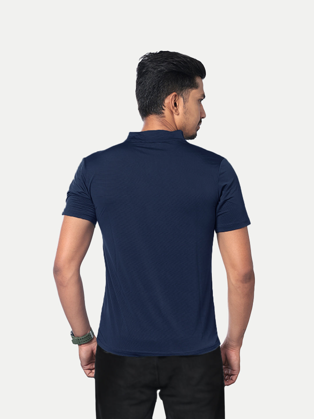 Radprix Men Navy Active wear Zipper Half Sleeve Polo T-Shirt