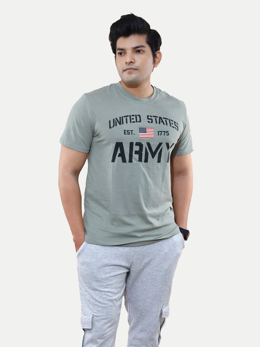 Radprix Men Grey Logo typographic printed basic cotton T-shirt