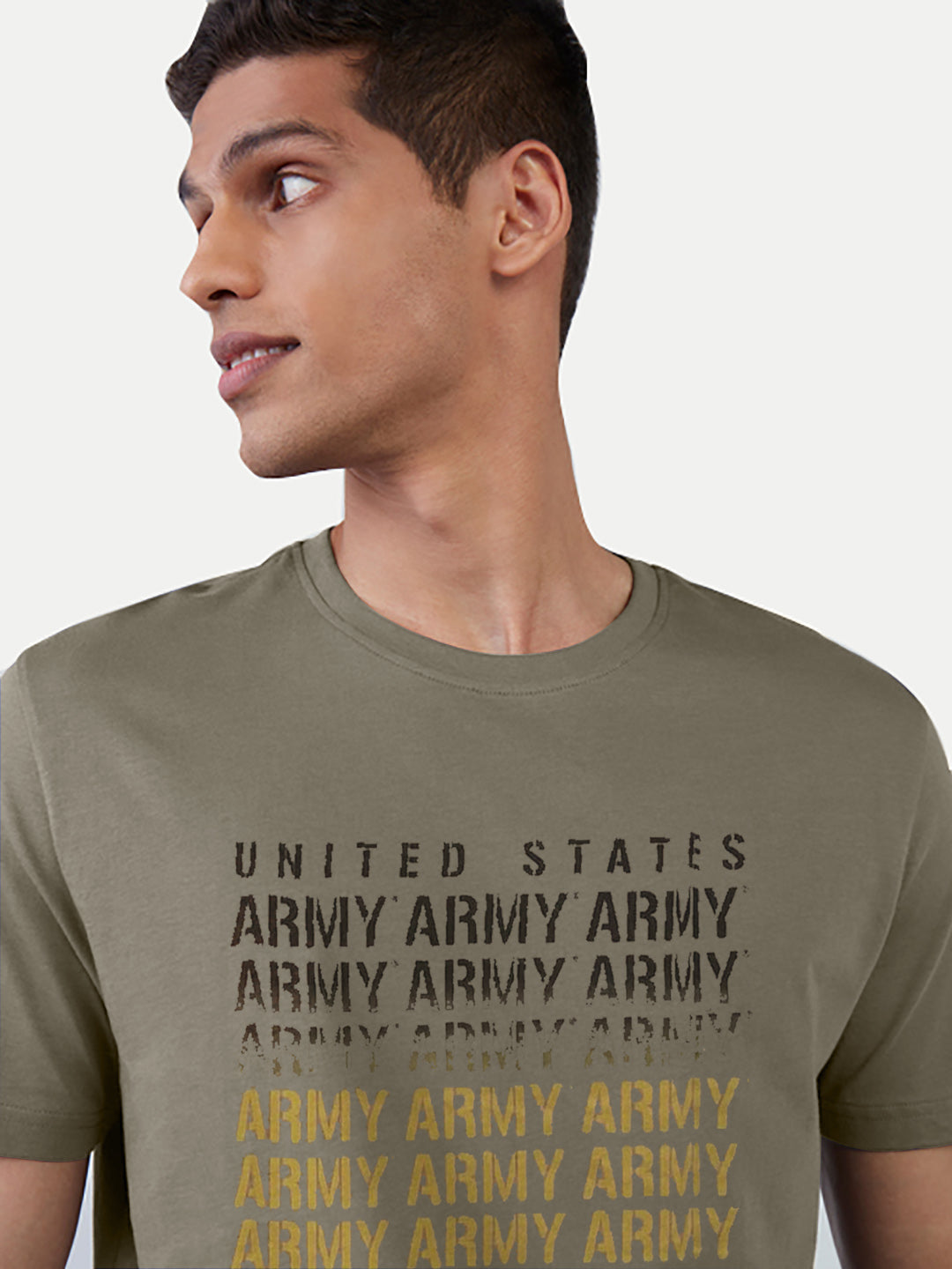 Radprix Men Olive typographic printed basic cotton T-shirt