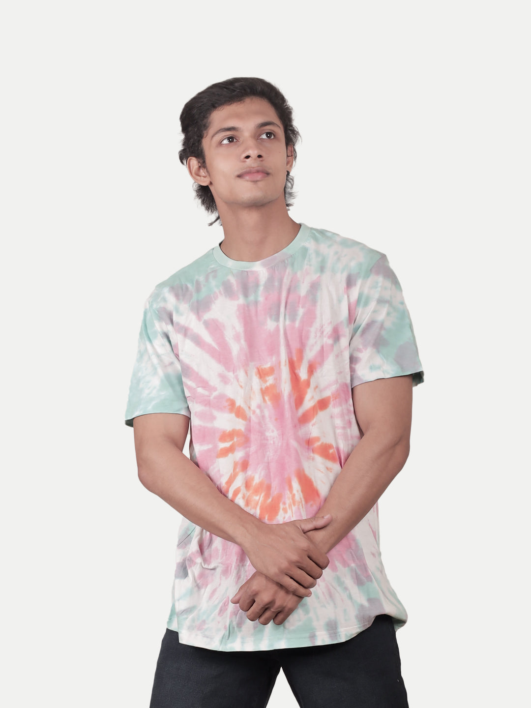 Radprix Men Pink Tie and Dye Cotton Crew Neck T-Shirt