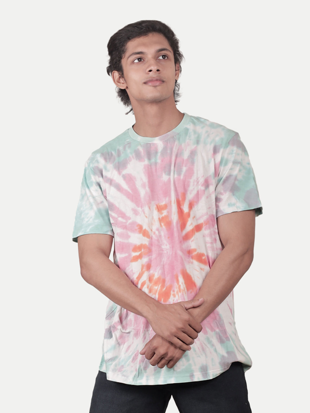 Radprix Men Pink Tie and Dye Cotton Crew Neck T-Shirt