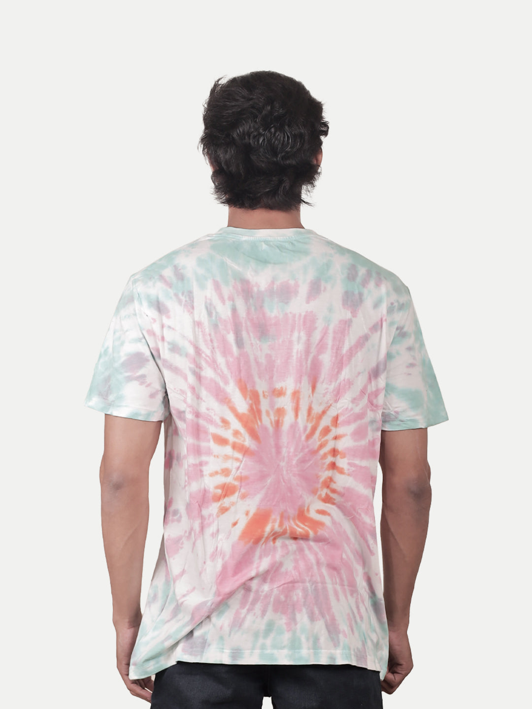 Radprix Men Pink Tie and Dye Cotton Crew Neck T-Shirt