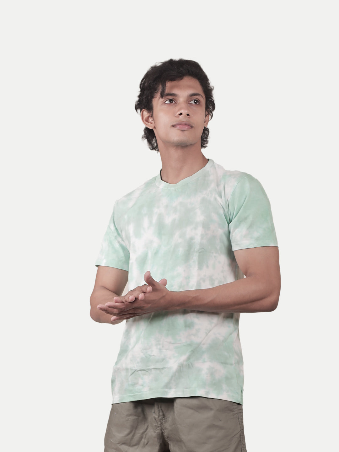 Radprix Men Light Green Tie and Dye Cotton Crew Neck T-Shirt