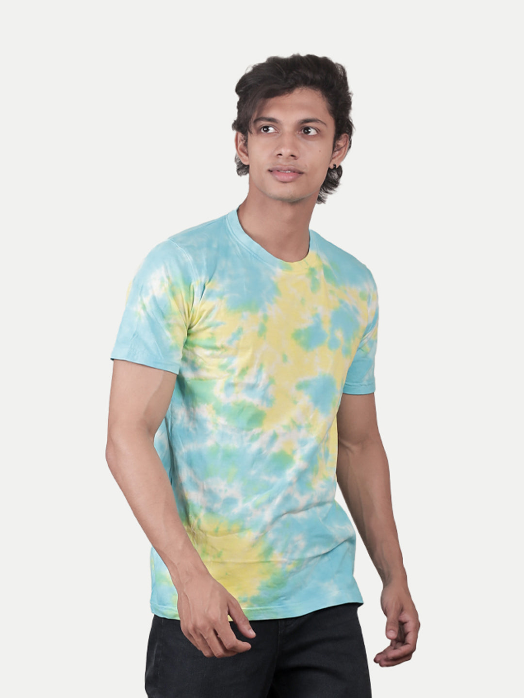 Radprix Men Light Blue Tie and Dye Cotton Crew Neck T-Shirt