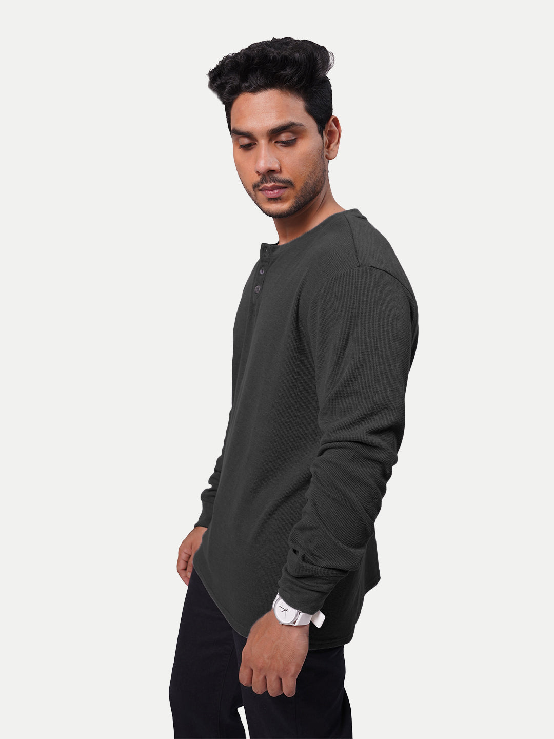 Radprix Men Black Full Sleeve Henley Neck T-Shirt